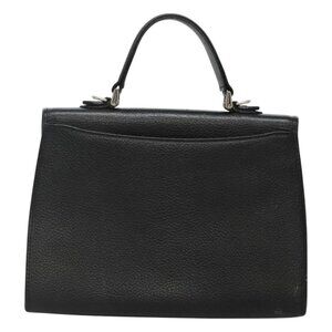 Burberrys Hand Bag Leather Black Silver Auth BA3309